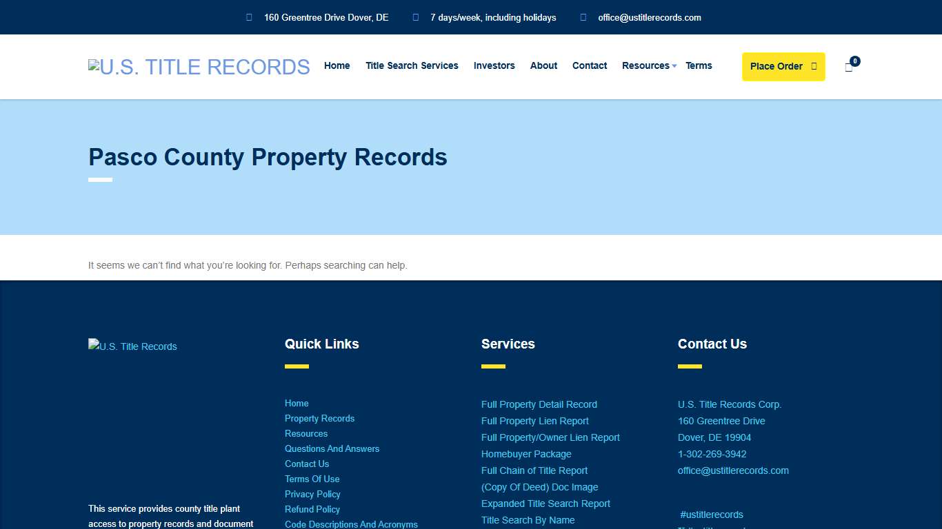 Pasco County Property Records Archives U.S. Title Records